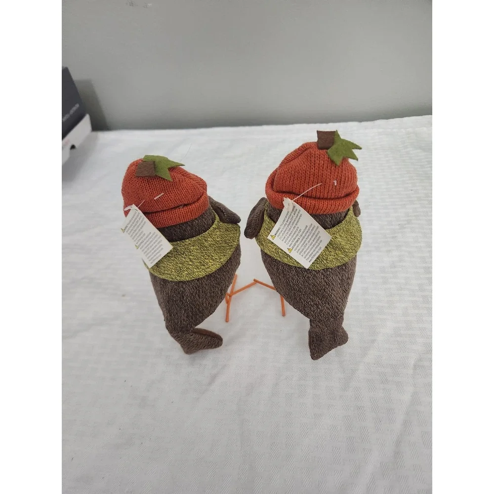 Set of 2 Target Wondershop Fall Harvest Fabric Bird Figurines Orange Knit Hat